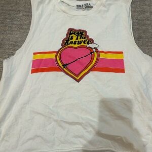 Pam & Gela Kids White Tank Top with Pink and Yellow Heart Graphic